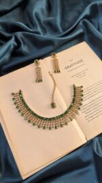 AD Mehendi Polish Necklace Set With Earrings and Mangtika  - Green