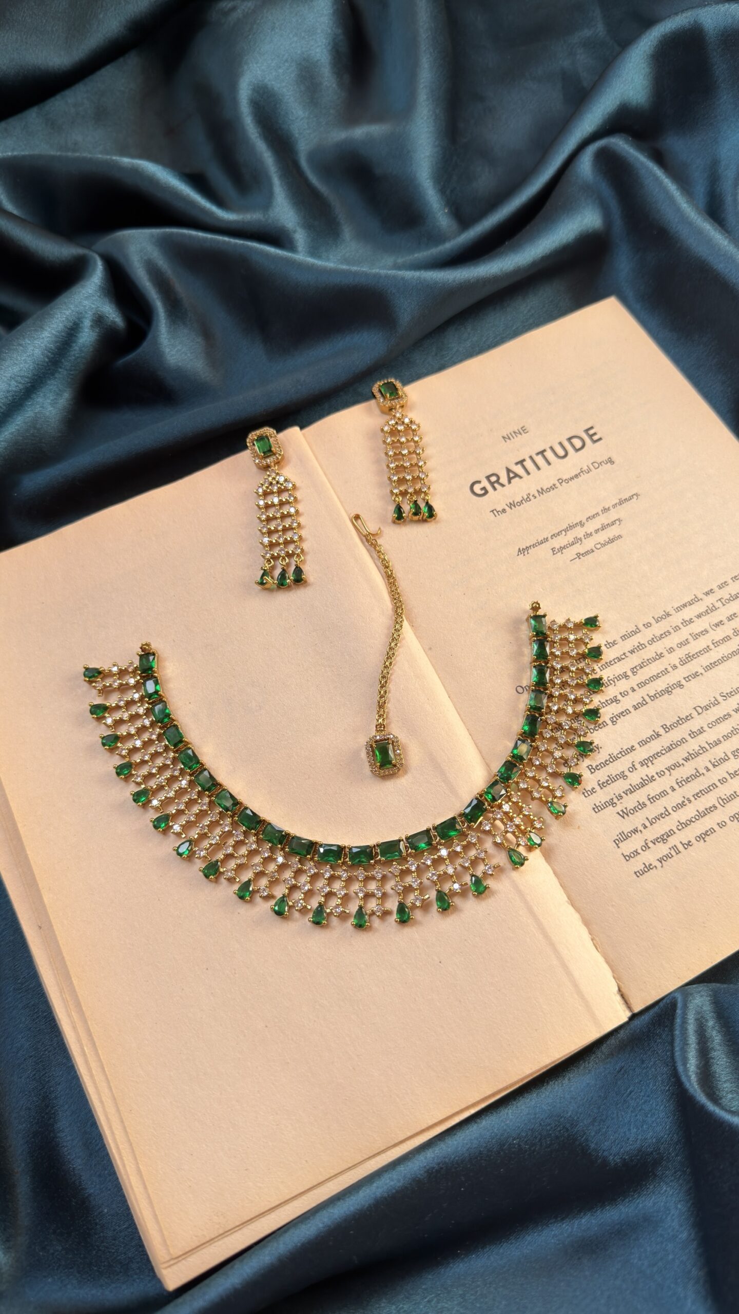 img_2461-scaled-1.jpeg AD Mehendi Polish Necklace Set With Earrings and Mangtika - Green - Image 1