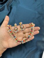 Navratan Pearl Necklace Set With Earrings - Multi - Image 7