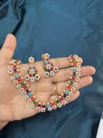Navratan Pearl Necklace Set With Earrings - Multi - Image 5